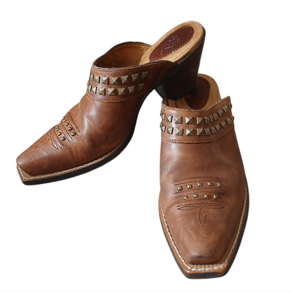 ARIAT Western Mules Distressed Studded Leather Bootie Size 7 - Picture 1 of 15